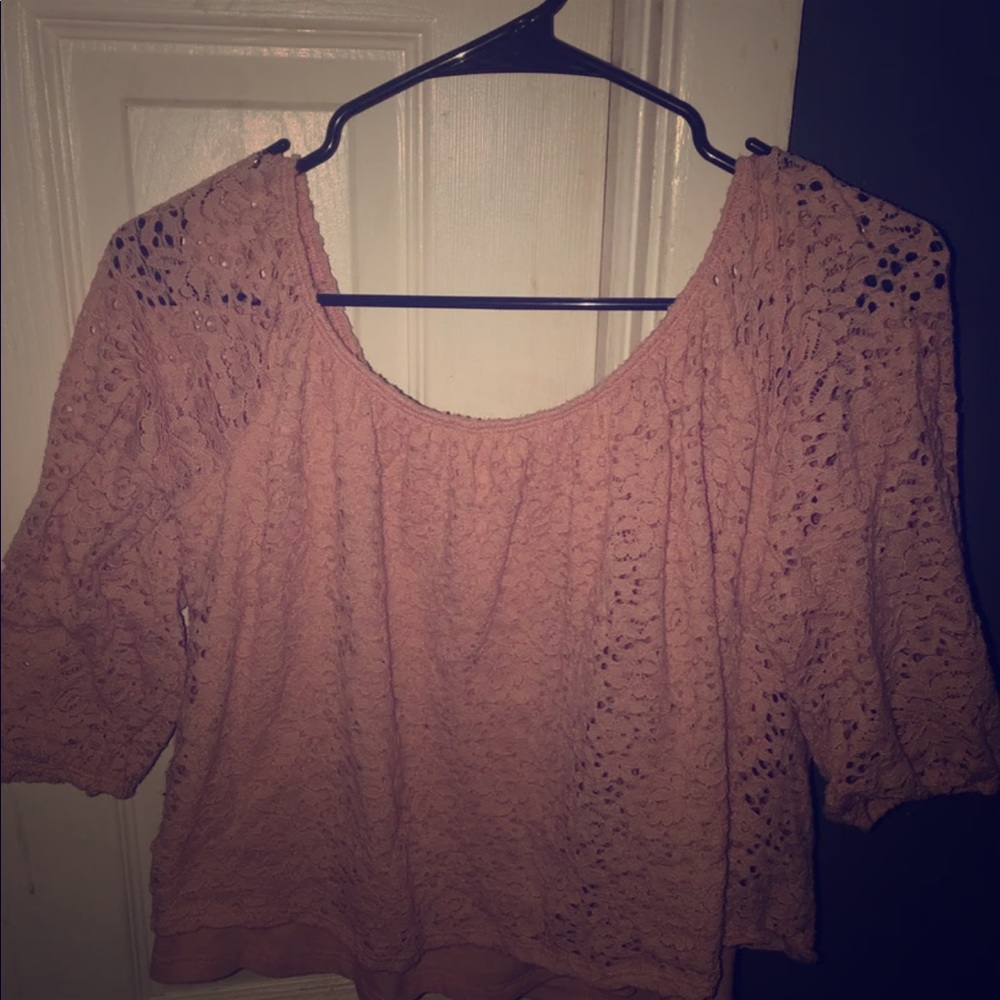 Off the shoulder pink lace top